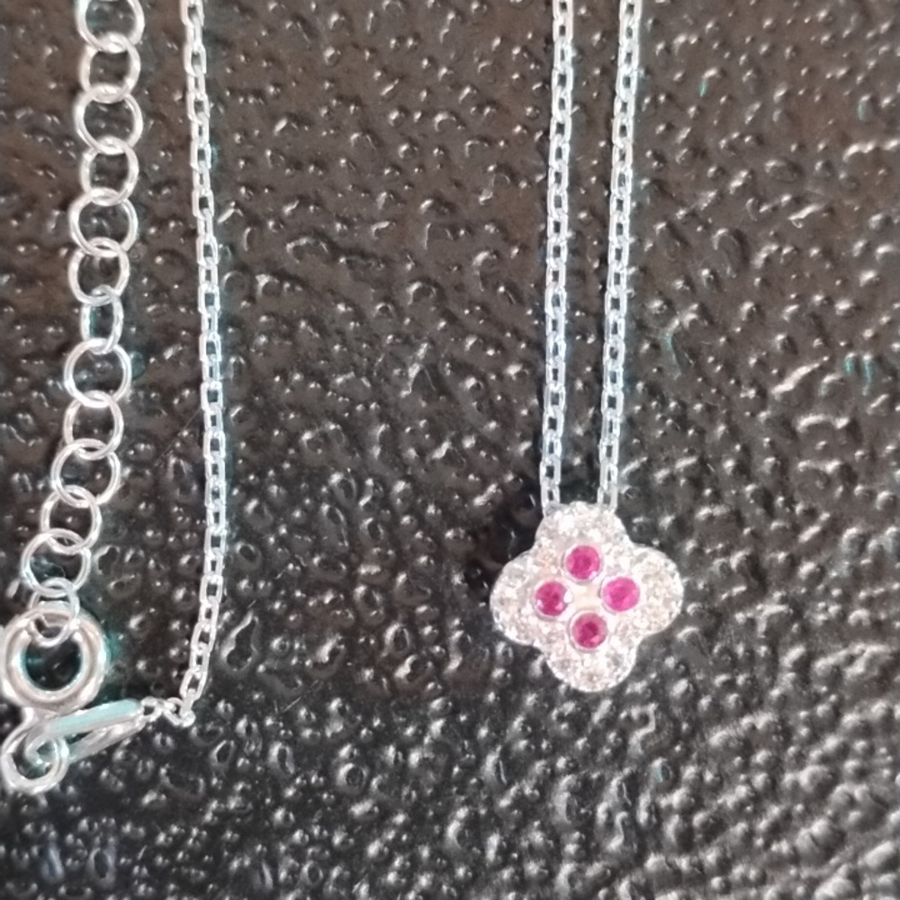 Sterling Silver Pink Gemstone Necklace and Ring Set - Picture 4 of 4